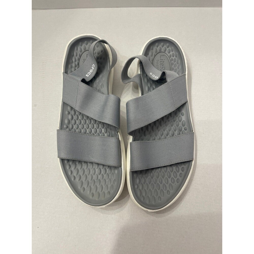 Crocs Women's LiteRide Stretch Ankle Strap Sandal Size 10 Light Grey/White